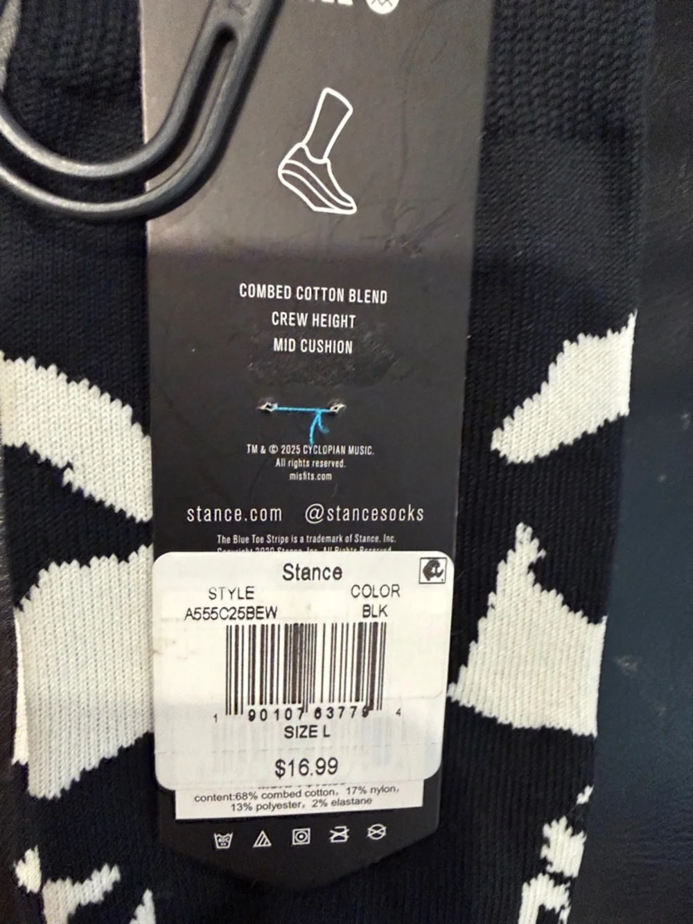 Stance Misfits Skull Crew Socks - Black & White with Blue Accent 1 Pair - Picture 2 of 5